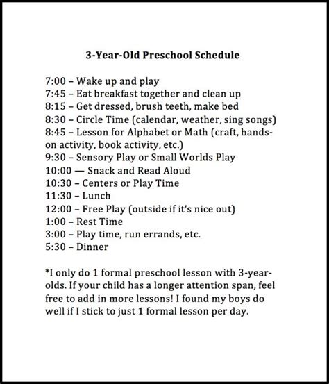 3 Year Old Preschool Daily Schedule Orlandostorm