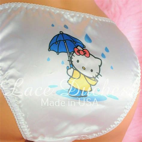 Lace Duchess Classic 80 S Cut Hello Kitty Raining Character Movie Print Satin Wet Look Panties