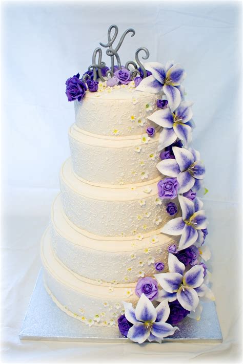 Wedding Cake With Purple Flowers