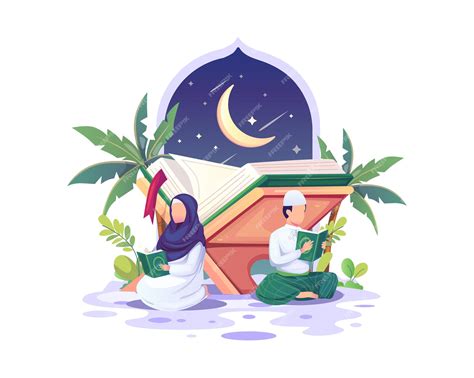 Premium Vector Muslim Couple Reading And Studying The Quran During