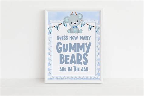 Guess How Many Gummy Bears In The Jar Sign And Card Game Blue Etsy