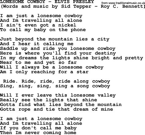 Lonesome Cowboy By Elvis Presley Lyrics