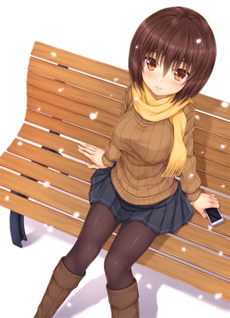 Kitou Kaitai Original Highres Revision 1girl Antenna Hair Arm At Side Bench Blush Boots