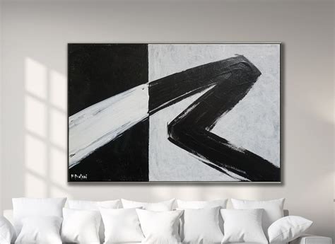 Minimalist Abstract Painting Black White Abstract Large Canvas Etsy