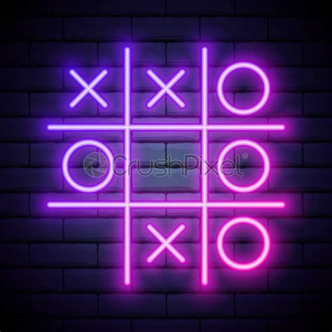 Tic Tac Toe Game Linear Outline Icon Colour Neon Style Stock Vector