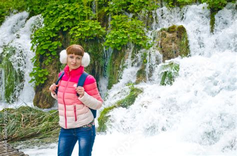 Girl Walks In The Plitvice Lakes National Park Stock Photo And