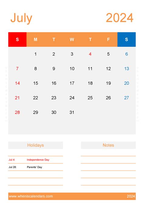 Download July 2024 Blank Calendar Printable A4 Vertical 74156
