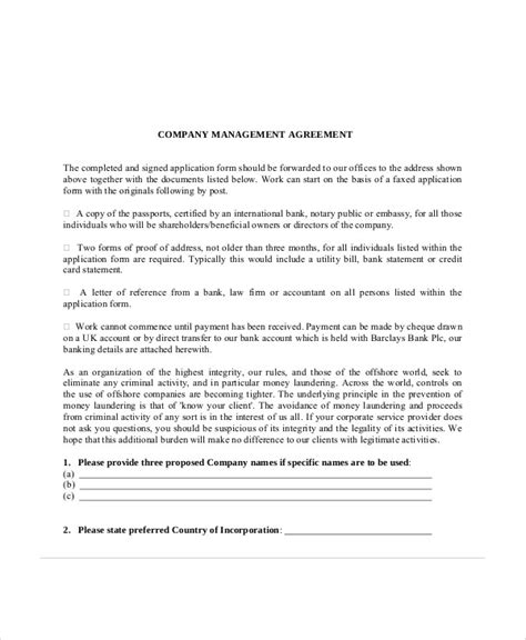Business Management Agreement Template Free Printable Templates