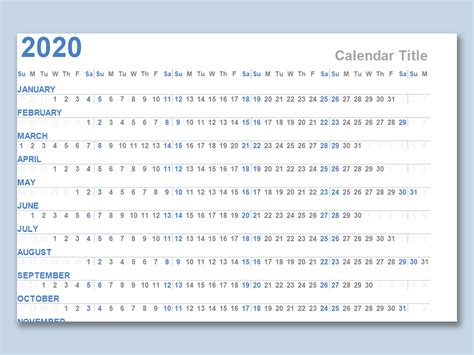 Excel Of Horizontal Yearly Calendarxlsx Wps Free Templates