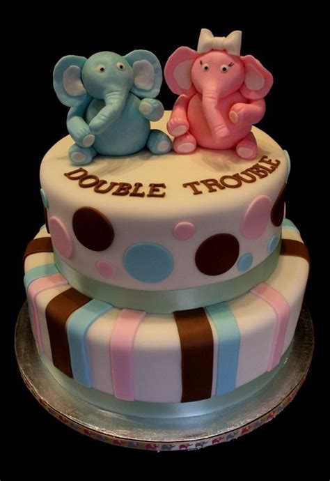 Double Trouble Babyshower Cake For Twins Fondant Figures That Would