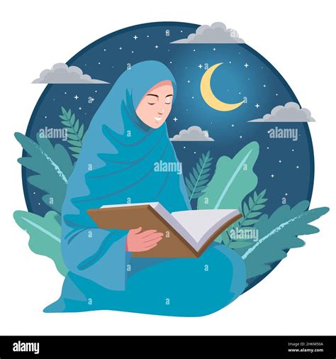 Illustration Of A Muslim Woman Reading The Koran Or Quran With The