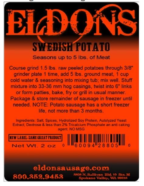 Swedish Potato Sausage Seasoning Spice Seasons 5 Lbs Of Meat 8805