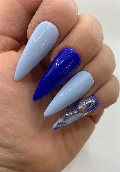 Long Stiletto Press On Nails Blue Nails Luxury Nails Made Etsy