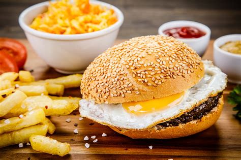 Food Burger Egg French Fries Still Life Hd Wallpaper Wallpaperbetter