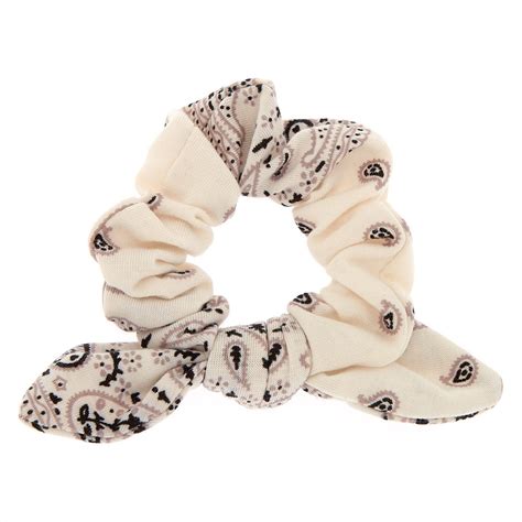 Bandana Knotted Bow Hair Scrunchie White Claires Us