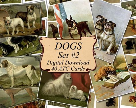 Dogs Set 2 Digital Collage Sheet 40 Atc Cards Printable Etsy