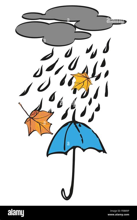 Blue Umbrella Under Autumn Rain Vector Illustration Stock Vector Image