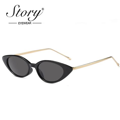 story small cat eye sunglasses women 2018 fashion vinatge retro skinny slim small metal frame