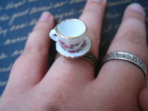 Tea Time Alice In Wonderland Porcelain Teacup Ring Adjustable