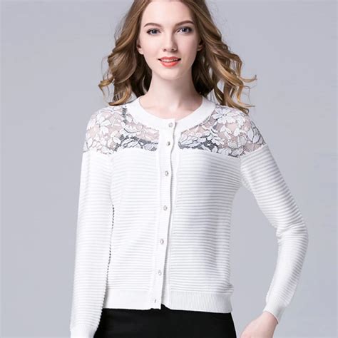 Cardigan Women 2017 Spring New Fashion Cardigans Long Sleeve O Neck Lace Solid Knitted Sweater