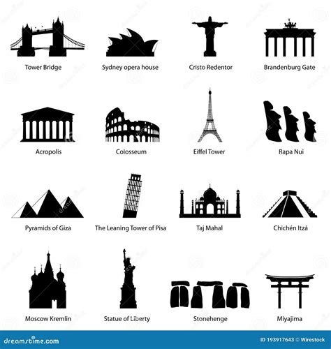 Illustration Of The Well Known Landmarks Of The World With The Names