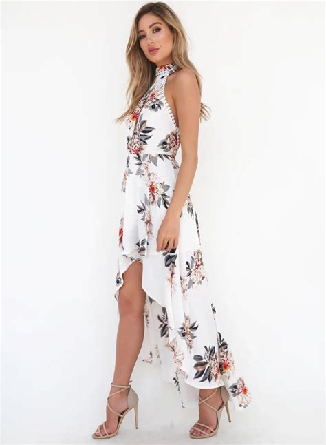 Fashion Halter Backless Floral Printed Asymmetrical Dress ... Shop for morning, afternoon, or evening wedding guest dresses in the latest trends and cutest casual, cocktail, and formal styles.