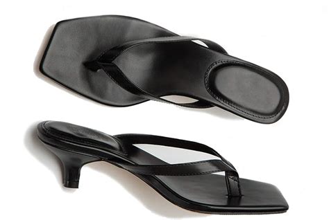 Lehoor Flip Flops Mules Kitten Heels Thong Sandals Square Open Toe For Women Slim Matte Leather