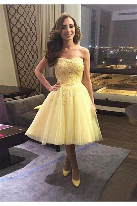 Short Yellow Lace Tulle Homecoming Cocktail Prom Dresses Party Evening