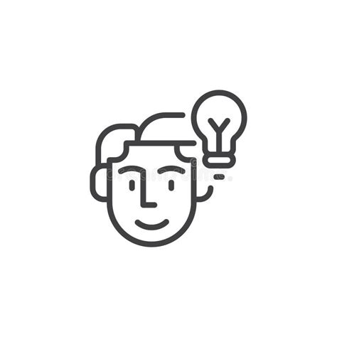 Head With Light Bulb Outline Icon Stock Vector Illustration Of