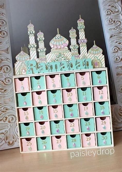 Dawn Ramadan Mosque Advent Calendar Mdf Gold Ivory Mint Green Pink