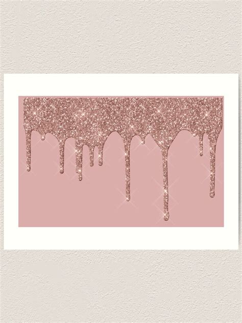 Rose Gold Trendy Sparkle Glitter Drips Art Print For Sale By