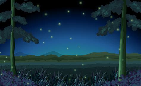 Scene With Fireflies In Forest At Night 297167 Vector Art At Vecteezy