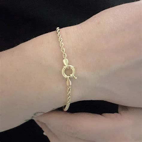 14K Real Solid Yellow Gold Rope Chain Bracelet For Women 2 5mm