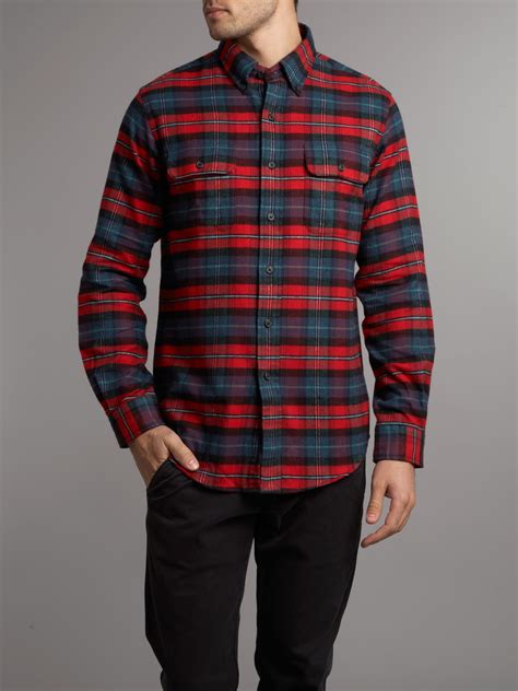 polo ralph lauren brushed flannel plaid shirt in red for men lyst