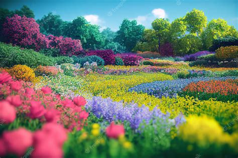Premium Photo Multicolored Flower Bed Garden 3d Render Raster