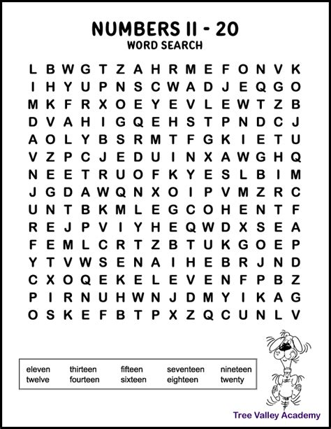 Number Words 11 20 Worksheets Tree Valley Academy