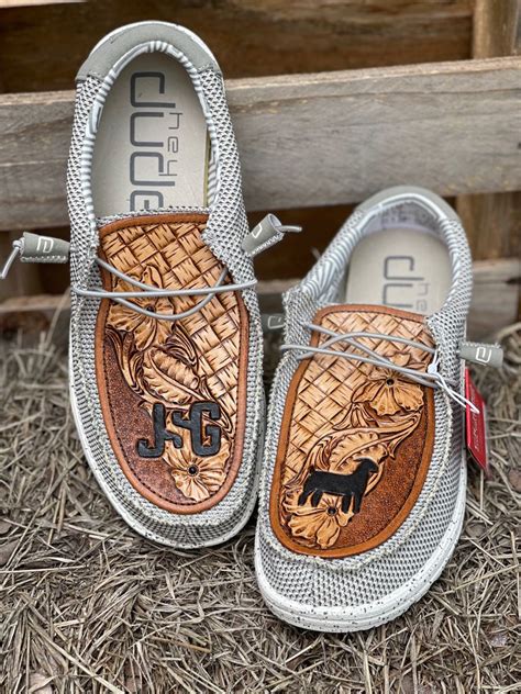 Tooled Leather Hey Dudes Boer Goat Western Shoes Hey Dudes Leather