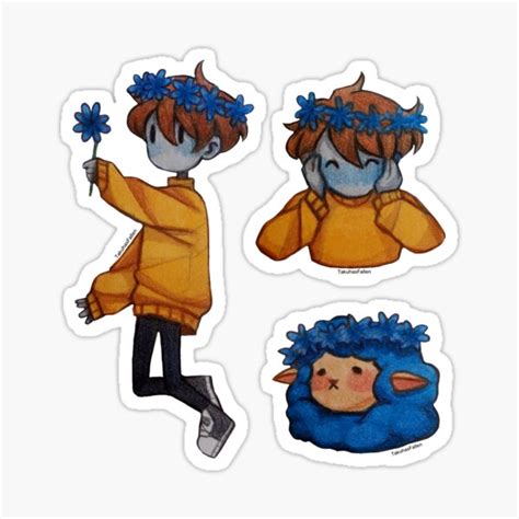 Chibi Ghostbur And Friend With Flower Crowns Set Sticker By Taku Has