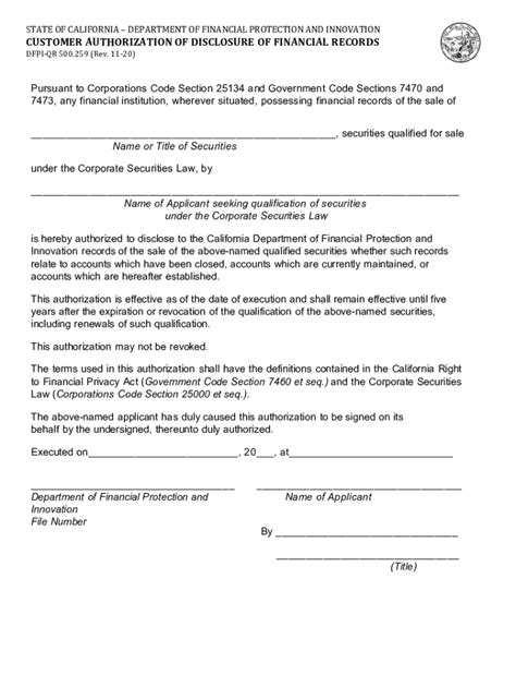Fillable Online Customer Authorization Of Disclosure Of Form Fill Out
