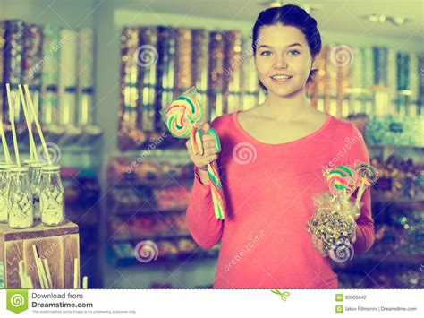 Girl Buying Candies At Shop Stock Photo Image Of Indoor Bonbons