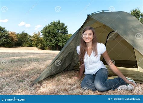 Woman Tent Camping Stock Photo Image Of Camping Campsites