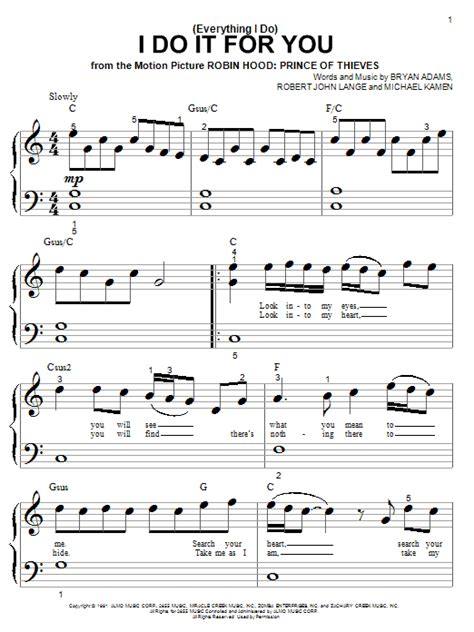 Everything I Do I Do It For You Sheet Music By Bryan Adams Piano