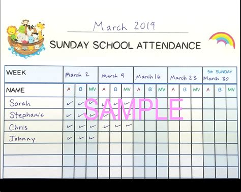 Sunday School Attendance Attendance Chart Church Attendance Etsy
