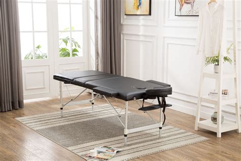 Merax New Black Portable Massage Table Pu Leather Round Angle