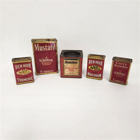 Vintage 1950s 60s Set Of 5 Spice Tins Ben Hur Etsy