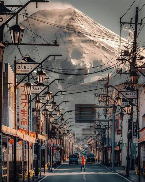 A View Of Mt Fuji From The Streets Of Fujinomiya Japan R