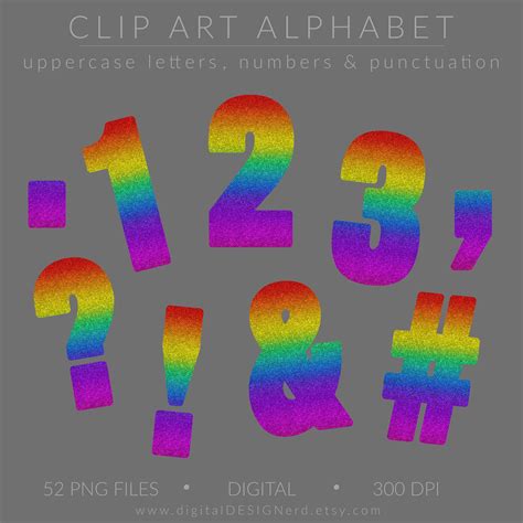 Vivid Rainbow Ombre Glitter Alphabet Clip Art Letters Etsy