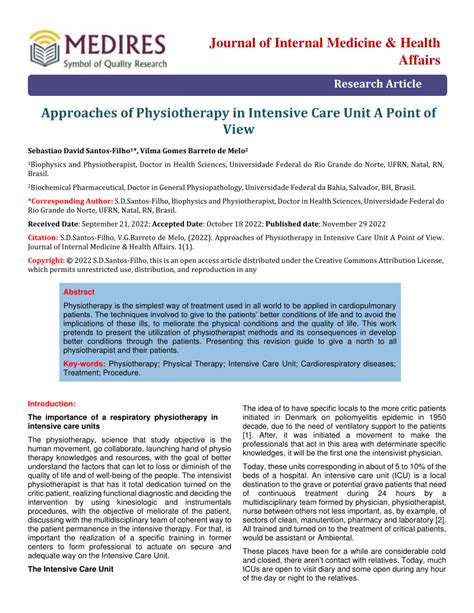 Pdf Approaches Of Physiotherapy In Intensive Care Unit A Point Of View