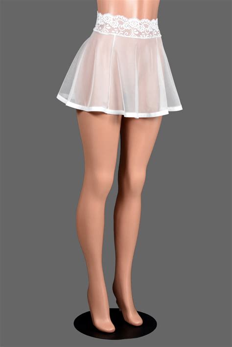 14 White Mesh Mini Skirt Stretch Lace Sheer Skirt Lingerie Xs To 3xl Plus Size Deranged Designs