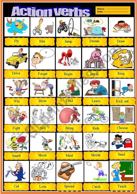 Action Verbs Pictionary Esl Worksheet By Evelinamaria